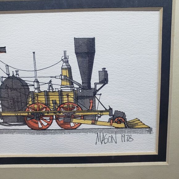 VTG 1978 Roger Mason Framed Print Individually Watercolored Train Engine‎ RARE - Picture 3 of 10